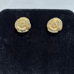 Vintage Christian Dior Large Flower Rose Floral Crystal Stud Earrings **Damaged